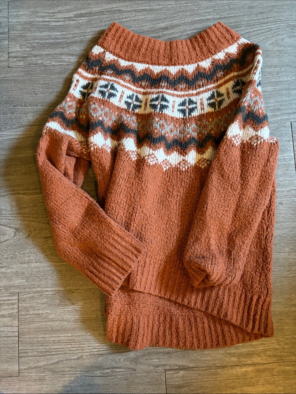 aerie Rust Orange Fair Isle Crew Neck Sweater